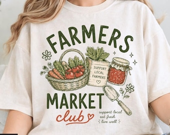 Camiseta con diseño gráfico de jardín estilo cottagecore con rayas preppy del Club del Mercado de Agricultores PNG, Camiseta con diseño gráfico del mercado de agricultores, Diseño de verano a la moda
