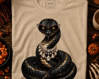 Glam Black Snake PNG, Glam Halloween PNG, Bling Design, Boujee Graphic, Preppy Scary Snake Graphic, Halloween costumes PNG