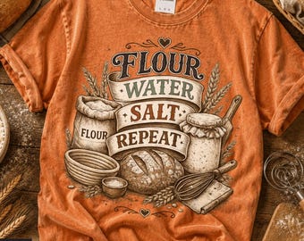 Frase divertida sobre masa madre PNG, Camiseta de panadero granjero por sublimación, Panadería PNG, Estilo campestre rústico Mamá granjera despierta y hornea PNG