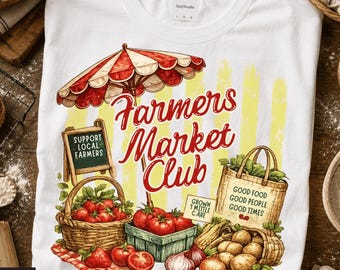 Camiseta con diseño gráfico de jardín estilo cottagecore con rayas preppy del Club del Mercado de Agricultores PNG, Camiseta con diseño gráfico del mercado de agricultores, Diseño de verano a la moda