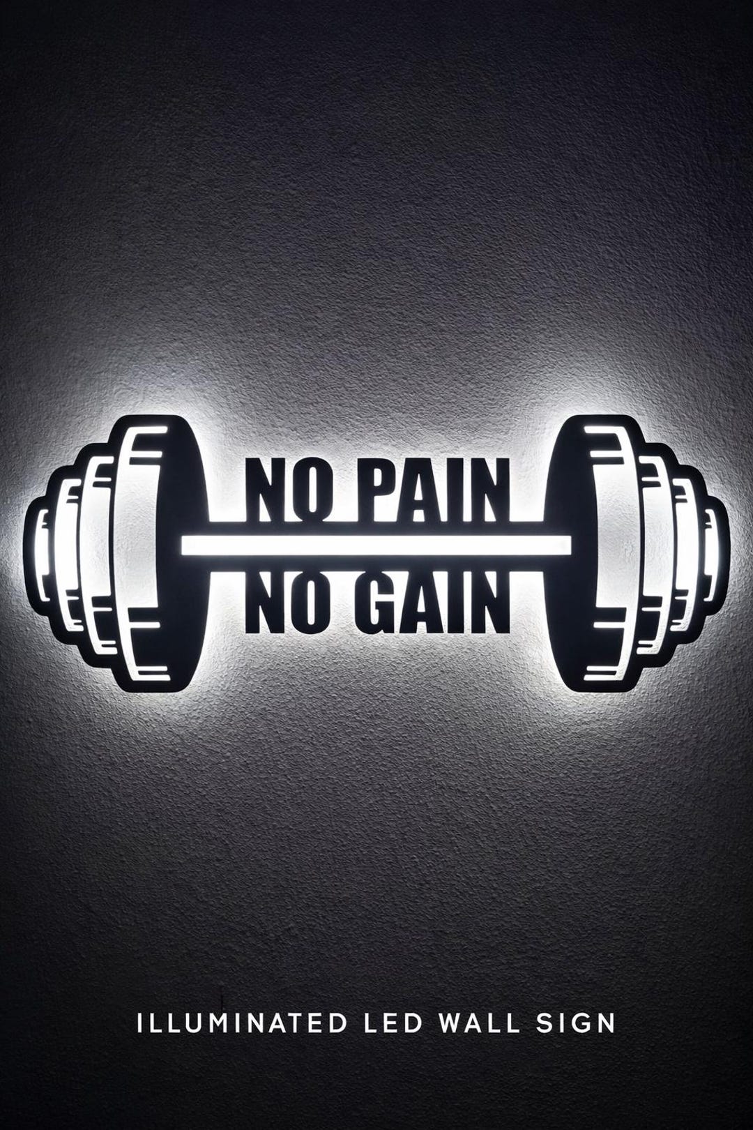 No Pain No Gain LED Wooden Wall Art – Gym Wall Decor, Fitness ...
