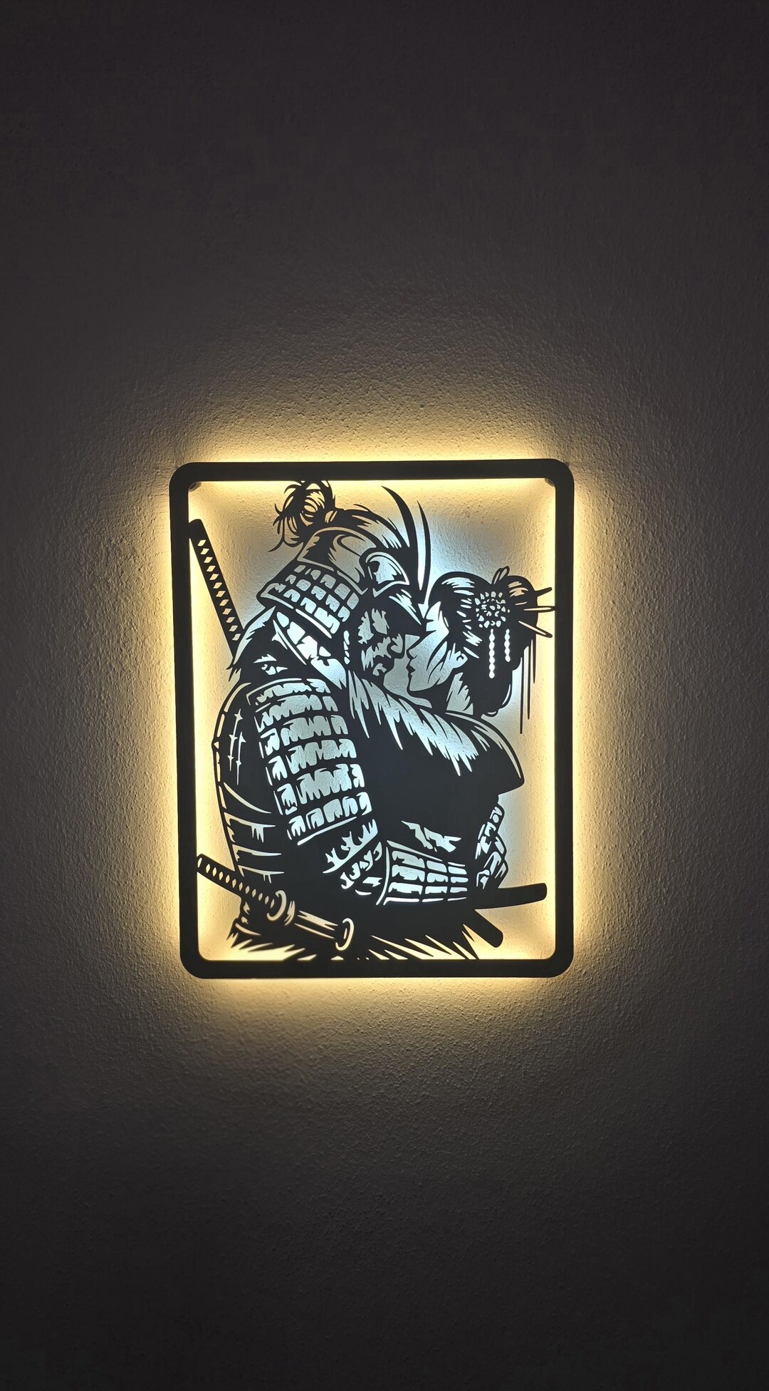 Led Design Samurai Samurai LED Wooden Wall Art – Japanese Warrior Decor, Laser Cut Wood ...