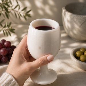 手作りの白大理石ワイングラス – 天然石を使用した高級ドリンクウェアセット