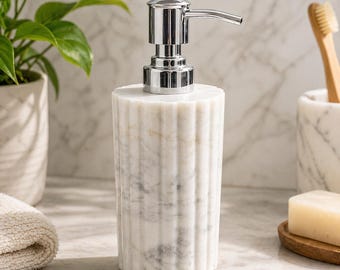 Marble Fluted  Soap Dispenser | Handmade Makrana Stone Lotion Pump | Luxury Bathroom & Kitchen Decor