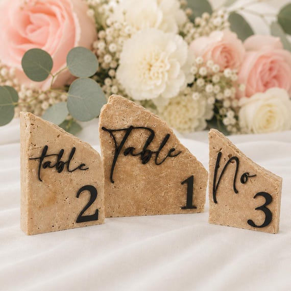 Wedding Table Numbers Set | Stone Table Numbers 1–20 | Travertine Wedding Decor | Boho Wedding Table Decor | Tischnummern Hochzeit