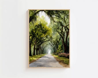 Savannah GA Watercolor Print - Wormsloe Historic Site Oak Avenue
