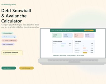 Debt Snowball & Avalanche Calculator Spreadsheet | Debt Payoff Tracker (Excel and Google Sheets)