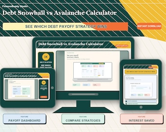 Debt Snowball & Avalanche Calculator Spreadsheet | Debt Payoff Tracker (Excel and Google Sheets)