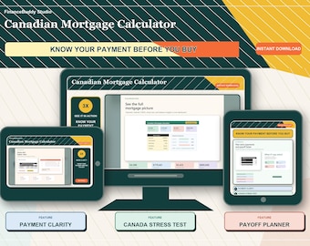 Canadian Mortgage Calculator | Excel & Google Spreadsheet | Mortgage Payment Calculator | CMHC Calculator | Amortization Schedule Tracker