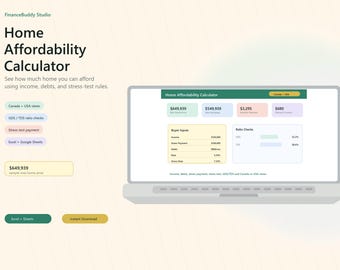 Home Affordability Calculator Spreadsheet | Mortgage Qualification Tool Canada USA | Excel Google Sheets