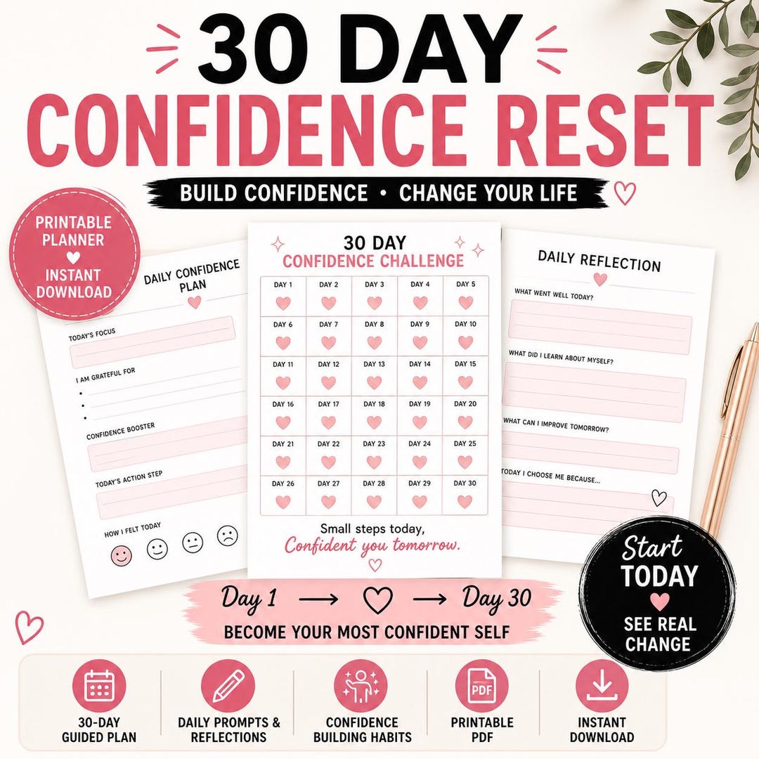 30 Day Confidence Reset Planner | Self Love & Mindset Challenge | Daily ...