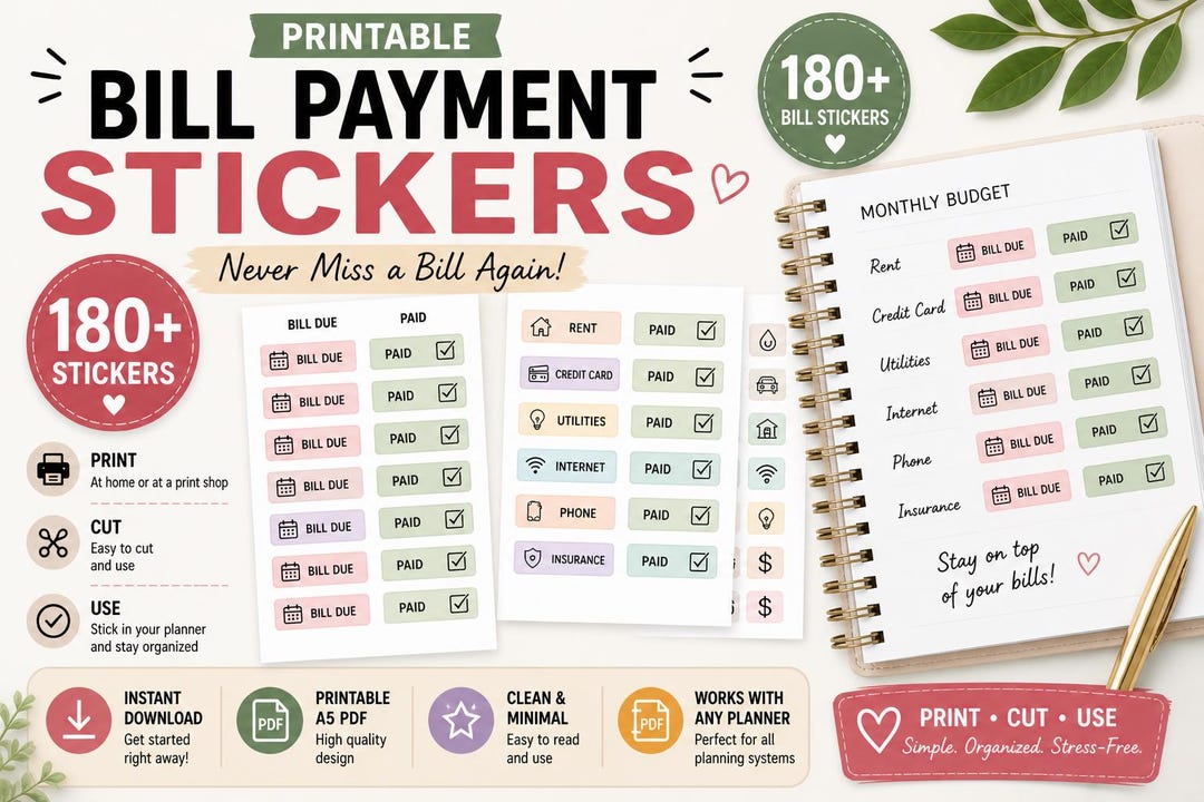 Payed Sticker Bill Payment Stickers | 180+ Bill Due & Paid Stickers | Monthly Bills ...