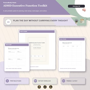 ADHD Executive Function Toolkit Printable, Task Initiation Planner, Priority Matrix, Time Blindness, Focus Planner, Fillable PDF