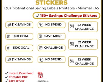 Savings Challenge Stickers | 130+ Savings & Goal Tracker Stickers | Printable Budget Planner | A5 PDF