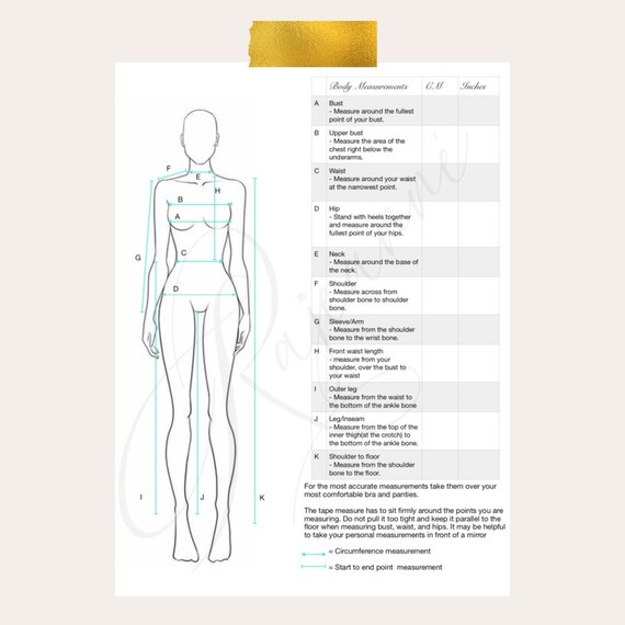 Sewing Body Measurement Printable Guide -  Finland