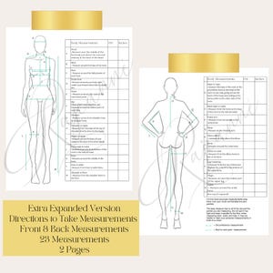 Sewing body measurement for fashion design body measurement guide for seamstresses tailoring body measurement printable (Extra expanded)
