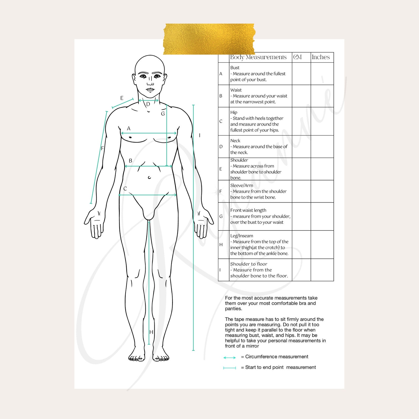 Male Sewing Body Measurement Printable Guide Etsy