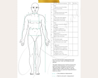 Male Sewing body measurement printable guide