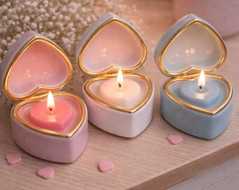 Set of 3 Heart Jewelry Candle Gift Set | Handmade Soy Candles | Mother’s Day Gift, Romantic Gift, Wedding Favor, Elegant Decor