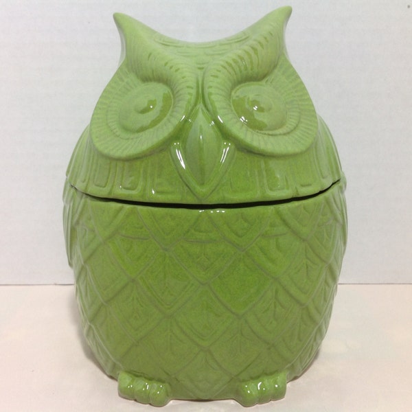 Green Stoneware Owl Cookie Jar