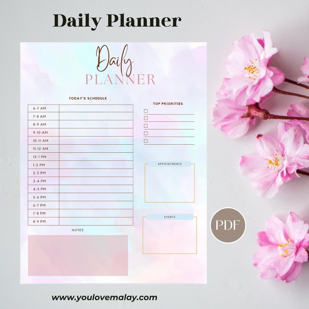 Printable and Fillable Daily Planner – Pastel Hourly Schedule, To-do ...
