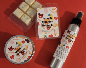Pastillas de cera aromáticas, velas y ambientadores con aroma a buñuelos del Barrio Francés. Perfumado con masa frita y azúcar glas.