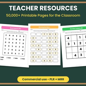 50,000+ Teacher Resources Bundle | Kindergarten Worksheets, Math & Literacy, Mazes, Sudoku | Commercial Use PLR MRR Printables