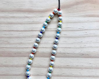 Kawaii Pearl Beaded Phone Charm Strap, Colorful Wrist Lanyard
