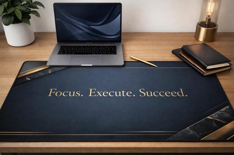Navy Gold Motivational Desk Mat | Large Executive Mouse Pad (16" X 32 ...