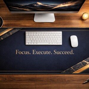 Navy Gold Motivational Desk Mat | Large Executive Mouse Pad (16" x 32")