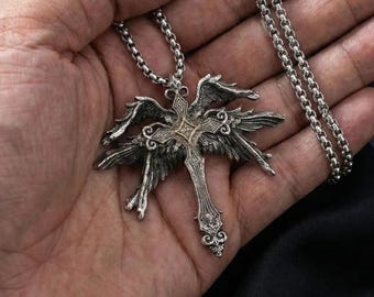 Handgemachte geflügelte Engel Anhänger Halskette, Gothic Retro Amulett