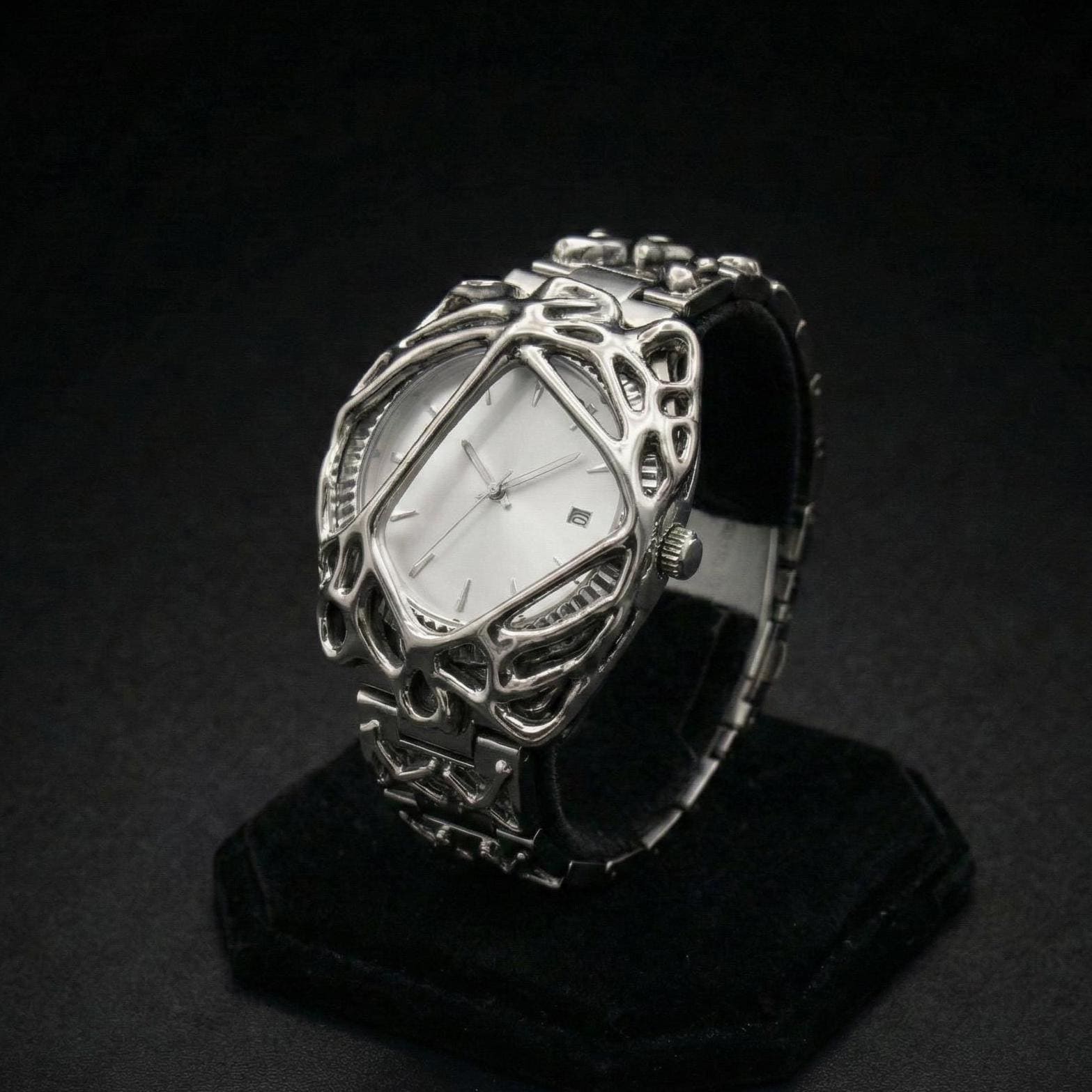 Y2K Gothic Metal Watch, Futuristic Spike Opium Style Timepiece
