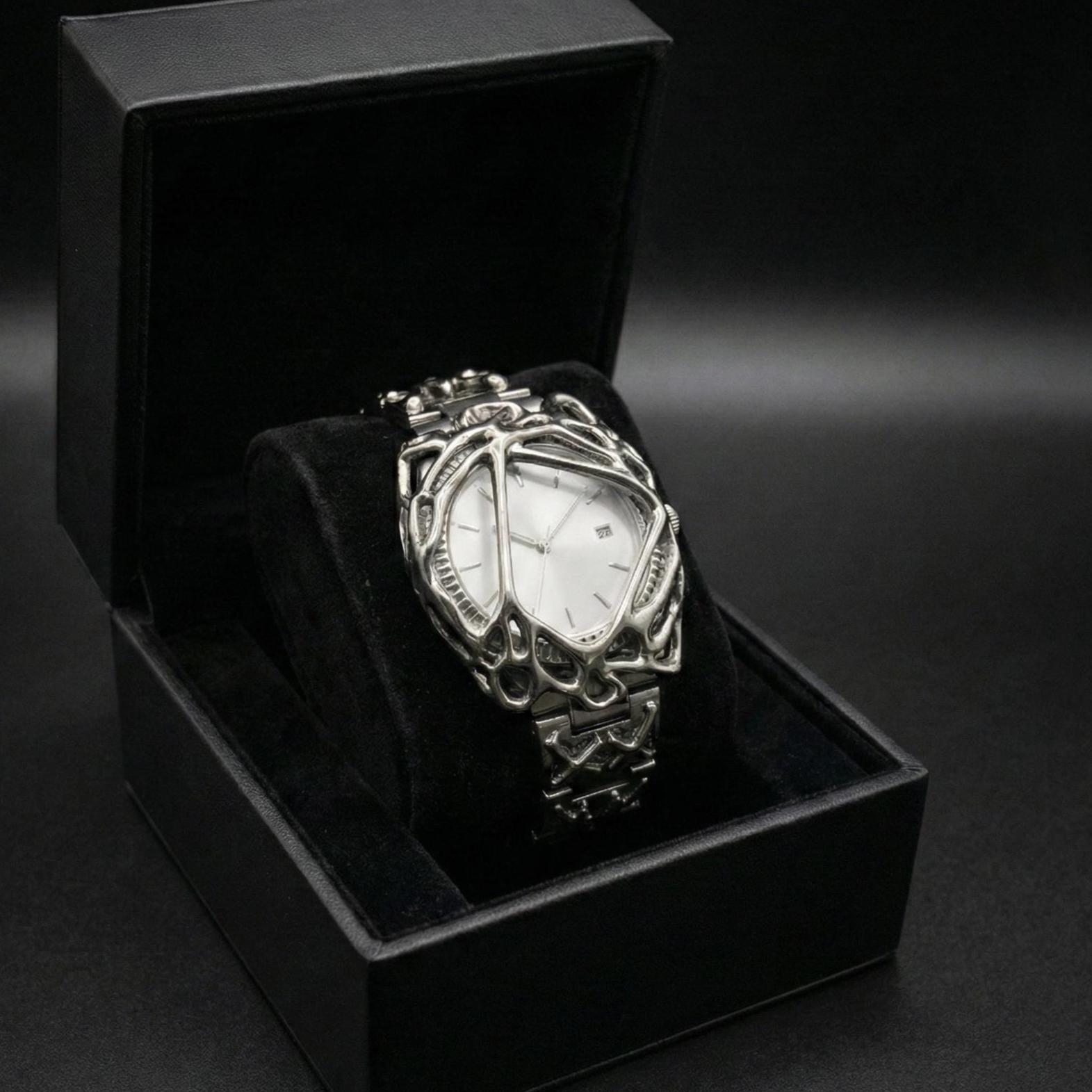 Y2K Gothic Metal Watch, Futuristic Spike Opium Style Timepiece