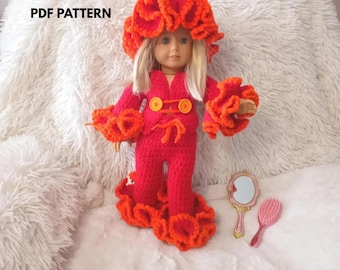 Crochet 18" Ruffled Outfit Crochet Pattern, Retro Jacket Pants Hat
