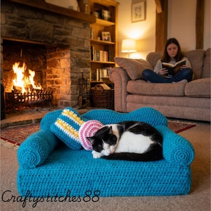 Crochet Cat Couch Pattern – Quick Easy Pet Sofa PDF (Digital Download)