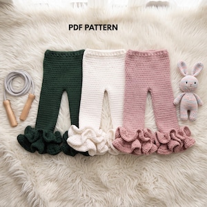 Patrón de pantalón de crochet con volantes para niña pequeña / Pantalones para niñas de 24 meses
