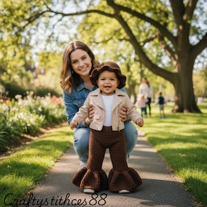 Crochet Disco Pants for Babies, Big Flared Pants and Hat Pattern, Sizes Newborn/12Months