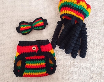 Ensemble de vêtements bébé reggae, tenue bébé d'inspiration rastafari, chapeau reggae tressé, ensemble chapeau reggae tressé pour bébé