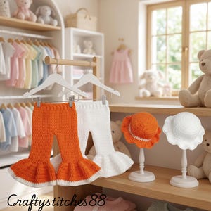 Big Flared Pants and Hat Pattern, Hippie Style Baby Pants & Hat