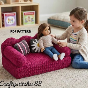 18 Inch Doll Crochet Couch Pattern, Handmade Doll Furniture Sofa