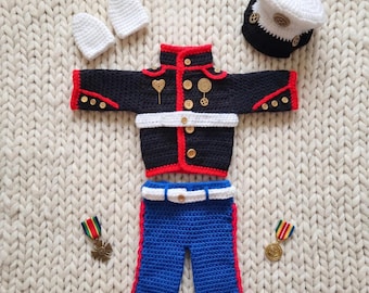 Handmade Crochet Baby Marine Costume | Military Baby Outfit | Baby Marine Uniform Set | Newborn Photo Prop | Army Inspired Baby Costume
