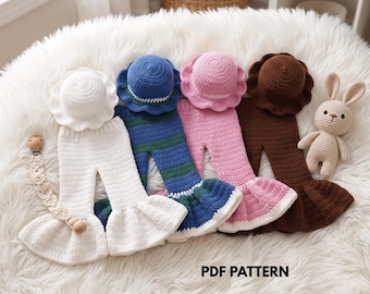 Pantalon et chapeau à pattes d'éléphant, style hippie, pantalon et chapeau pour bébé