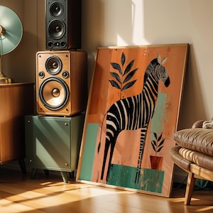 Zebra Wand Kunst Zebra-Druck Safari Tier Dekor Boho Tier Wand Kunst abstrakte Zebra Malerei Dschungel Kinderzimmer Dekor Tropisches Kunstwerk