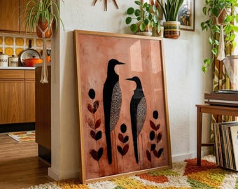 Abstract Bird Art Print Modern Minimalist Wall Art Scandinavian Boho Decor Terracotta Nature Artwork Contemporary Neutral Poster