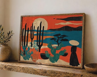 Mexican Desert Art Print Cactus Landscape Artwork Southwestern Wall Decor Colourful Desert Sunset Print Boho Mexico Home Decor Cactus Art