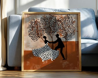 Dancing Couple Art Print Retro Romance Wall Art Romantic Art Polka Dot Artwork Mid Century Modern Salsa Dance Wall Decor Love Story Poster