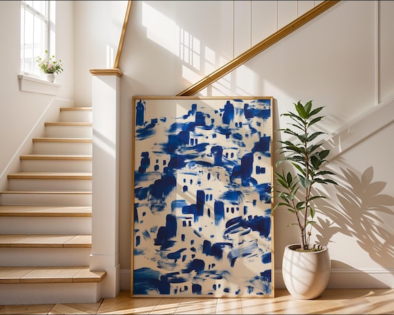 Santorini Art Print Blue Domes Santorini Artwork Greece Wall Art Mediterranean Style Decor Greek Architecture Painting Greece Painting