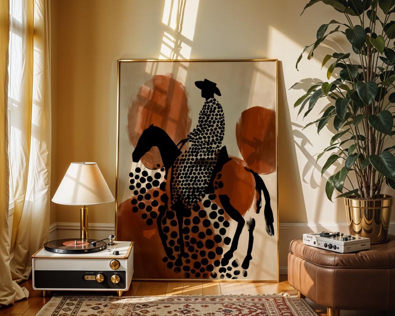 Cowboy Art Print Mid Century Modern Western Wall Art Abstract Cowboy ...