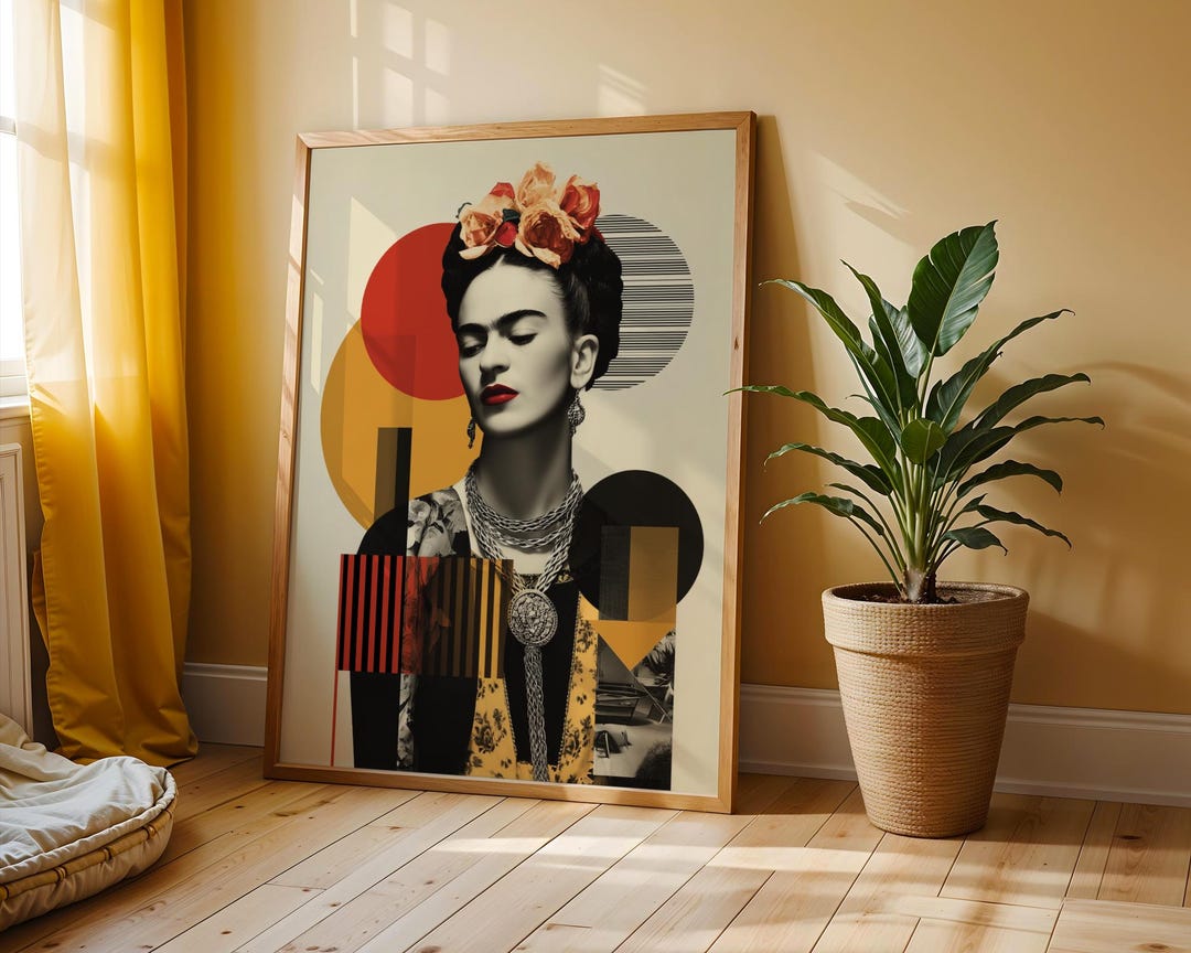 Frida Kahlo Art Print Iconic Artist Exhibition Poster Floral Red Wall ...