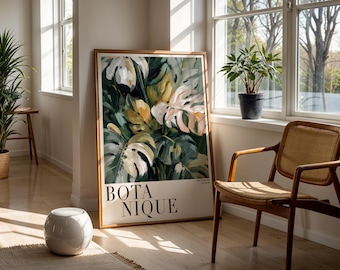 ボタニカルアートプリント モンステラの葉 ウォールアート グリーン 抽象植物画 モダンボタニカルポスター 自然にインスパイアされたアートワーク ホームデコレーション用